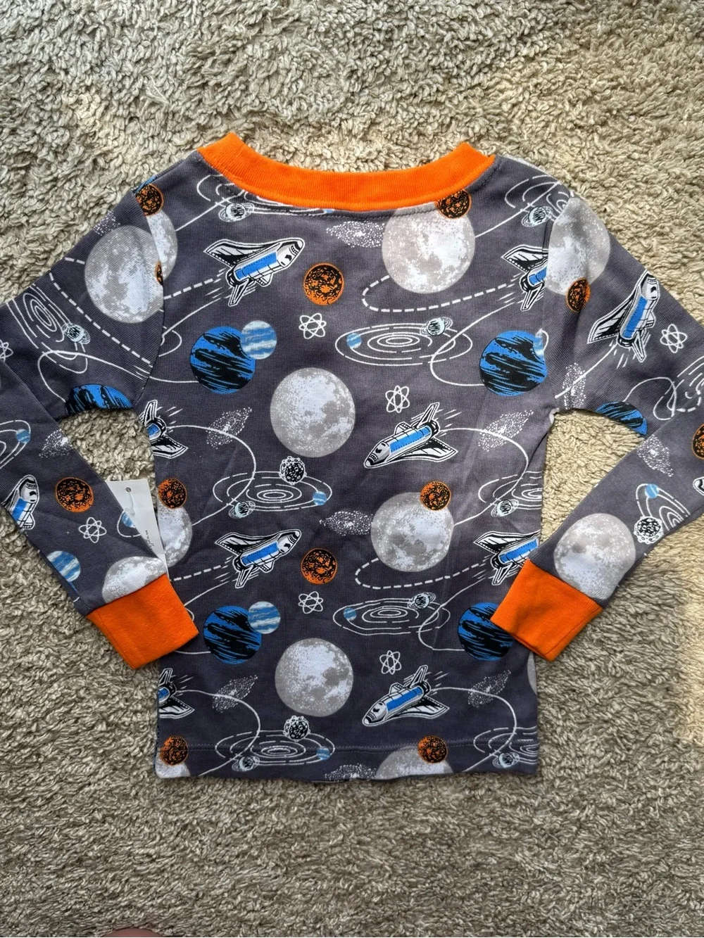 Wonder Nation Space Shuttle Pajama Set 2T NWT 100% Cotton Gray Orange Boys
